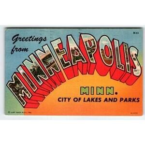 Vintage Linen Postcard Greetings from Minneapolis MN City of Lakes